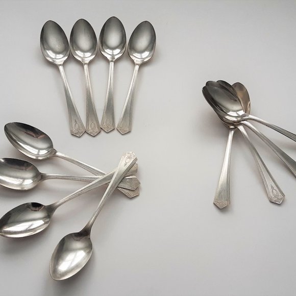 Oxford Silverplate Aurora Pattern 1930s Art Deco Flatware Oneida 28 Pieces - Picture 4 of 16